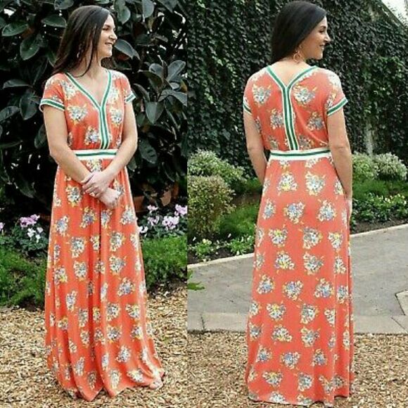 Matilda Jane Lets Go Together At Ease Maxi Dress Coral Floral Tropical … - Picture 1 of 5